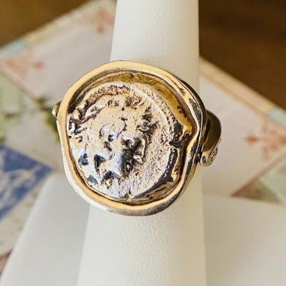 Free People TAT2 Designs Reversible Fira Vintage Silver & Gold Coin Ring 7.5 - Picture 3 of 6